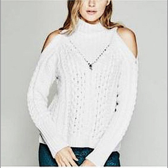 Marciano Cream Oversized Cable Knit Sweater π€ Off-Shoulder Luxe Cozy | Size M - Picture 2 of 7